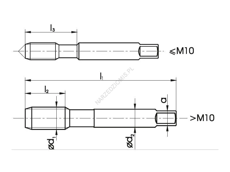 Rysunek techniczny: Gwintownik maszynowy ogólnego przeznaczenia NGMm/1 DIN 2181/1 M 8x1 6H HSS